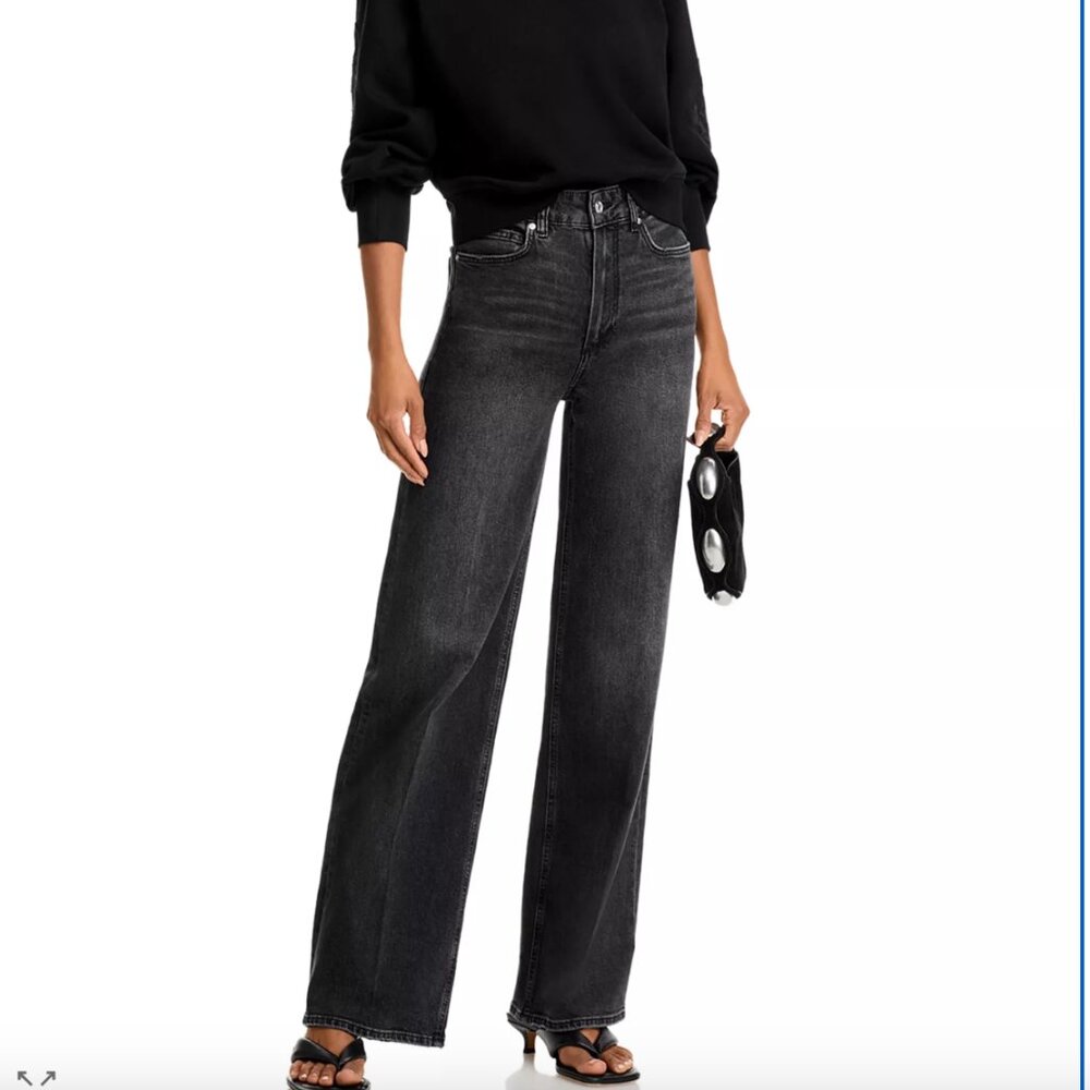 PAIGE Sasha High Rise Wide Leg Jeans| Viper Black Distressed| Size 32